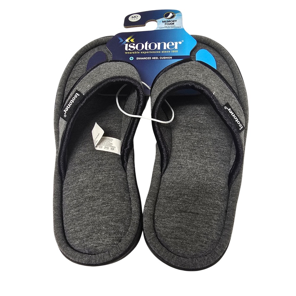 Isotoner Womens Memory Foam Flip Flop Slippers Gray Heather MD 7.5-8 NWT